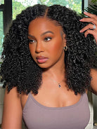 Product detail view of kinky curly human hair wig with soft texture and natural finish