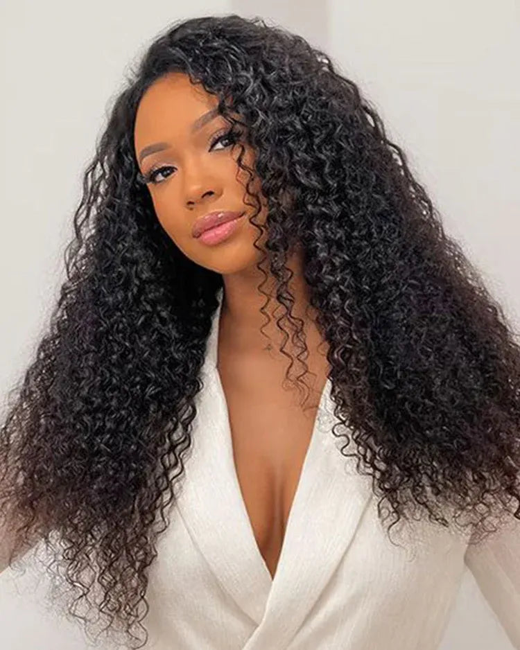 Product detail view of jerry curly human hair wig with soft texture and natural finish