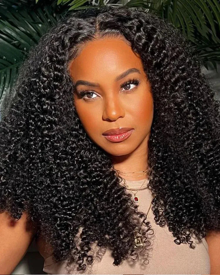 Product detail view of jerry curly human hair wig with soft texture and natural finish