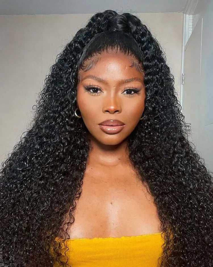 Product detail view of jerry curly human hair wig with soft texture and natural finish