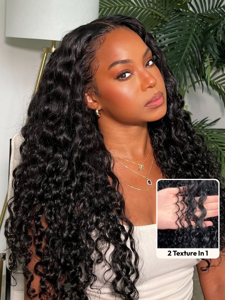 Detail view of realistic lace parting and natural hairline with soft texture and natural finish