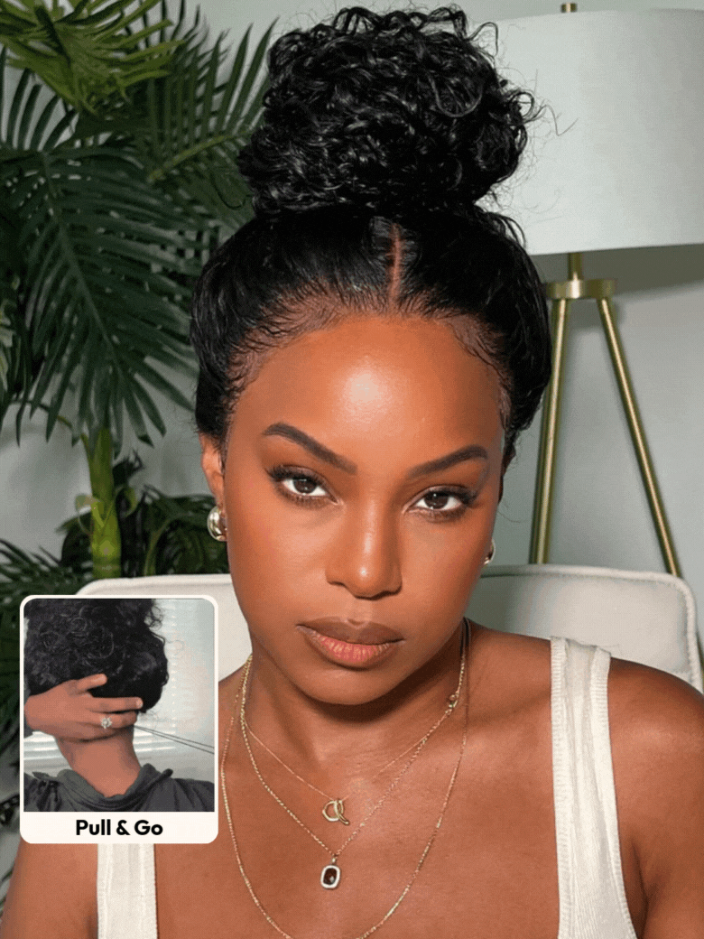 Back view of water wave human hair wig with natural volume with soft texture and natural finish