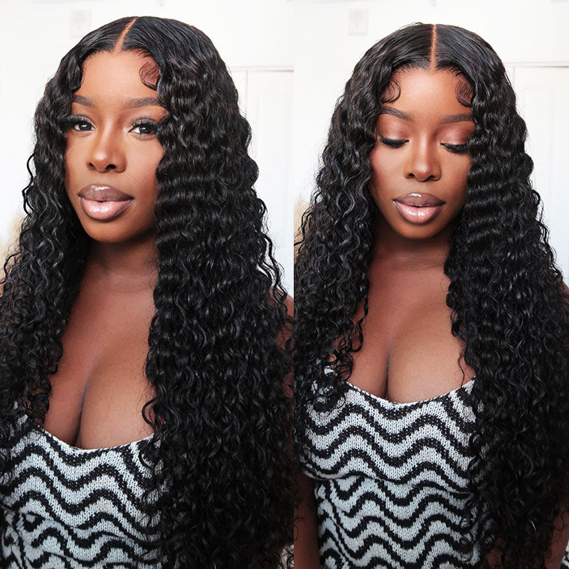 Detail view of frontal lace and pre-cut hairline with soft texture and natural finish